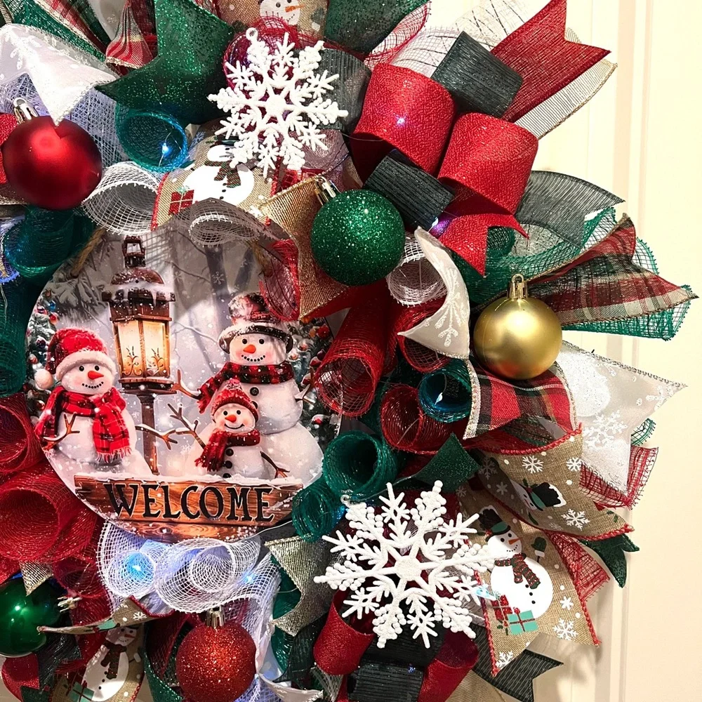 Handmade Christmas Snowman Wreath & Swag Bundle 22” W88